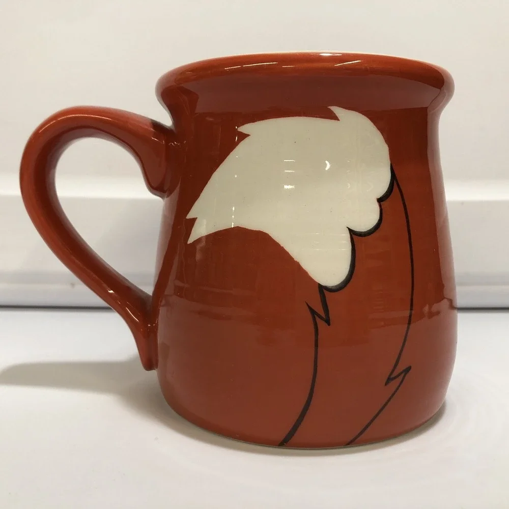 Fox Face White Ears Yellow Eyes Handled Orange Coffee Tea Large Mug Cup - Picture 3 of 6